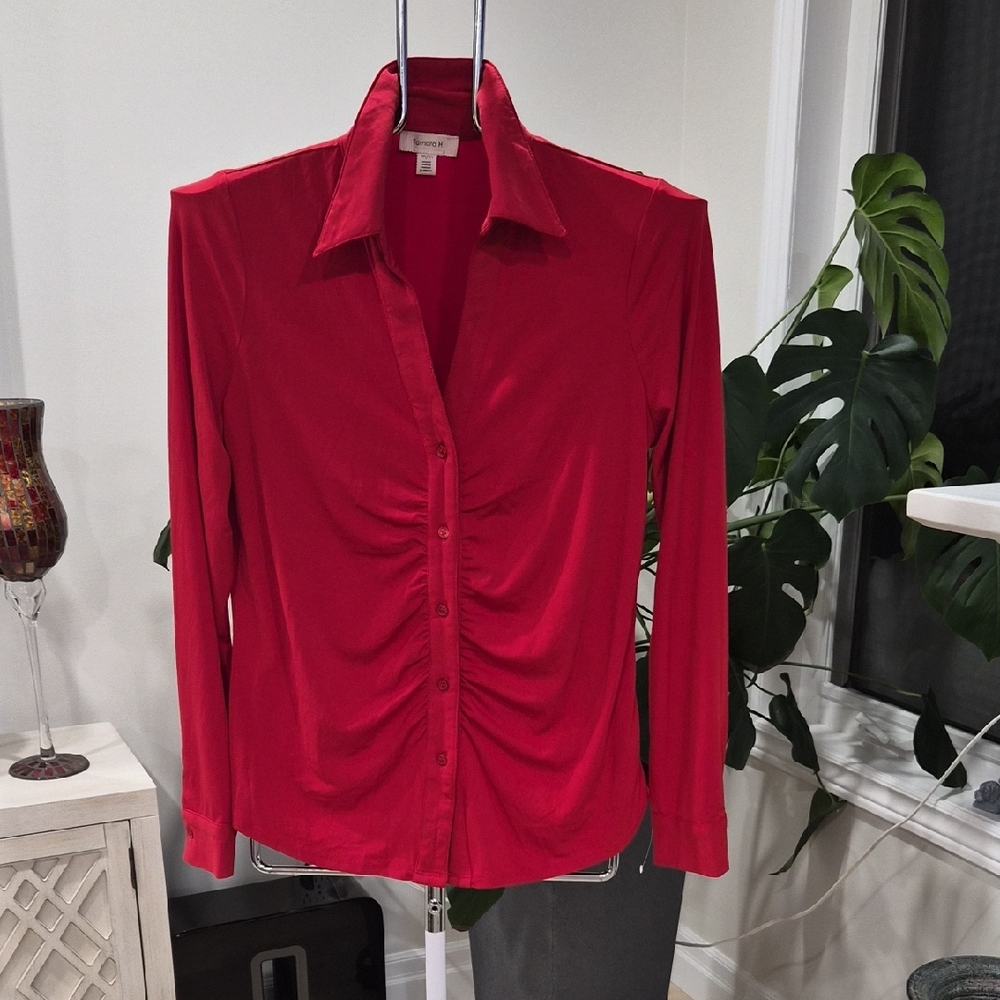 Chic Red Button-Down Women's Shirt